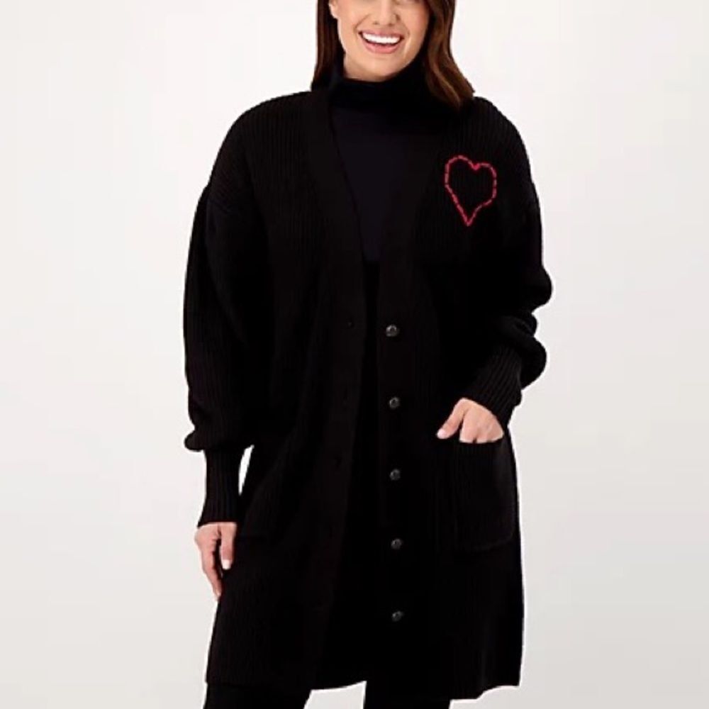 Studio Park x Shawn Killinger Button Front Cardigan with Heart Stitching